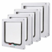 4 Way Pet Cat Puppy Dog Magnetic Lock Lockable Safe Flap Door Gate Frame S M L XL White L