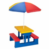 Kid Outdoor Picnic Table Set with Removable and Foldable Umbrella, Junior Activity Play Table