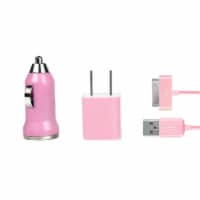 32pin USB Car Charger USB Wall Charger USB Cable Compatible with iPhone4 4S Pink