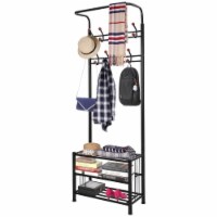 Metal Entryway Coat Shoe Rack Hall Tree with 3-Tier Shoe Bench Shoe Storage 18 Hooks Coat Hat