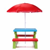 Kid Outdoor Picnic Table Set with Removable and Foldable Umbrella, Junior Activity Play Table