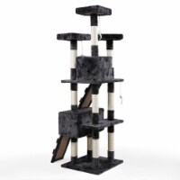 Multi-Level Cat Tree Tower House with Play Tunnel and Dangling Interactive Toy, Grey With Paw