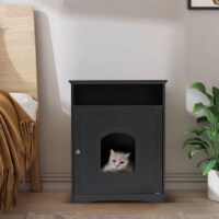 Cat's Wooden House Indoor Feline Condo Toilet Litter Box Hideaway Beside Table Nightstand