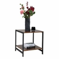 End Table 2-Tier Side Table with Storage Shelf Wood Look Furniture with Retro Metal Frame -