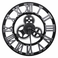 Large Gear Wall Clock Roman Numbers 3D Big Dial Wooden Industrial Steampunk Retro Outdoor