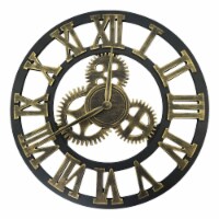 Large Gear Wall Clock Roman Numbers 3D Big Dial Wooden Industrial Steampunk Retro Outdoor