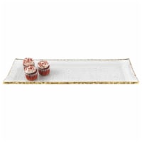 Hand Decorated Gold Leaf Edge Rectangular Mouth Blown Glass 18X6.5   Serving Platter Or Tray
