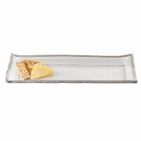 Silver Edge Rectangular Hand Painted Mouth Blown Glass  18 X 6.5  Serving Platter Or Tray