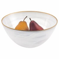 White Alabaster 10 Glass Fruit Or Salad Bowl With Gold Rim