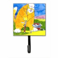 Big Cat Golfing With A Fishing Pole Leash Holder Or Key Hook