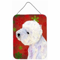 12 x 16 in. Westie Red & Green Snowflakes Holiday Christmas Aluminum Metal Wall & Door Hangin