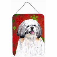 Shih Tzu Red and Green Snowflakes Holiday Christmas Aluminium Metal Wall Or Door Hanging Prin