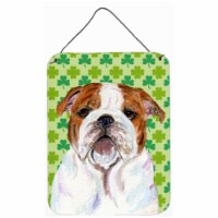 Bulldog English St. Patricks Day Shamrock Portrait Aluminium Metal Wall Or Door Hanging Print