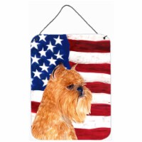 12 x 16 in. Usa American Flag With Brussels Griffon Aluminium Metal Wall Or Door Hanging Prin