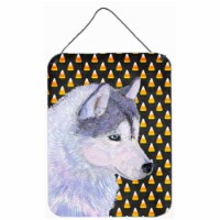 12 x 16 in. Siberian Husky Candy Corn Halloween Portrait Aluminum Metal Wall & Door Hanging P