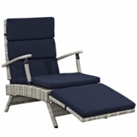 Envisage Chaise Outdoor Patio Wicker Rattan Lounge Chair, Light Gray Navy