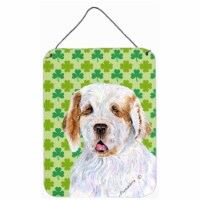 Clumber Spaniel St. Patricks Day Shamrock Portrait Aluminium Metal Wall Or Door Hanging Print