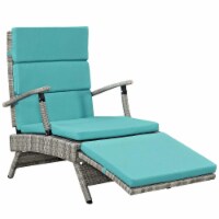 Envisage Chaise Outdoor Patio Wicker Rattan Lounge Chair, Light Gray Turquoise