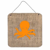 Octopus Burlap And Orange Aluminium Metal Wall Or Door Hanging Prints - 6 x 6 In.