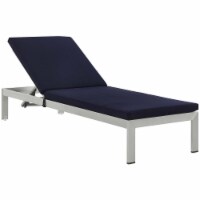 Shore Outdoor Patio Aluminum Chaise with Cushions, Silver Navy