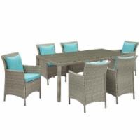 Conduit Outdoor Patio Wicker Rattan Dining Set, Light Gray Turquoise - 7 Piece
