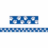 Blue with White Paw Prints Straight Border Trim - Pack of 6