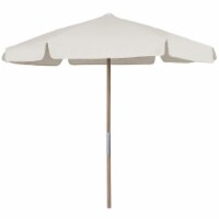 7.5 ft. Hex Beach Umbrella 6 Rib Push Up Natural Oak with Natural Vinyl Coated Weave Canopy