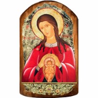 Blessed Virgin Mary Life-Giving Icon Painting on Gold-Plated Wooden Block
