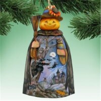 8114180 Halloween Scare Craw Pumpkin Head Wooden Ornament Set of 2