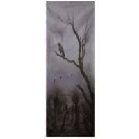 70.75 in. Grey Dark Graveyard Scene Halloween Door Decoration