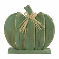 14.5 in. Slatted Halloween Table Top Pumpkin with Bow&#44; Blue