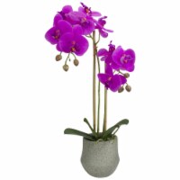 14 in. Artificial Orchid Plant with a Gray Stone Pot, Purple