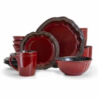 16 Piece Regency Luxurious Stoneware Dinnerware with Complete Set - Red, Set of 4