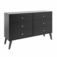 Prepac Milo Mid Century Modern 6 Drawer Double Dresser in Black
