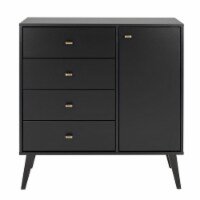 Prepac Milo Mid Century Modern 4-Drawer Chest with Door in Black