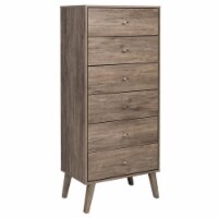 Prepac Milo Mid Century Modern Tall 6 Drawer Chest in Drifted Gray