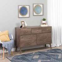 Prepac Milo Mid Century Modern 7 Drawer Dresser in Drifted Gray