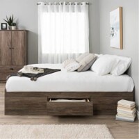 Prepac Salt Farmhouse Wood Spring Queen Platform Storage Bed in Drifted Gray