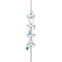 HiRISE 4 Tension 9 Foot Bathroom Shower Caddy with Adjustable Mirror, Mist Grey