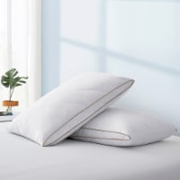Quilted Gusseted Goose Feather Down Pillow Set of 2, Oval Gusset