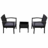 Patioflare Melody 3 Piece Black Wicker Outdoor Patio Chat Set with Gray Cushions