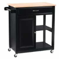 CorLiving Sage Black Portable Wood Kitchen Cart With Cupboard