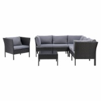 CorLiving 7pc Patio Sectional Set with Chair  - Black with Ash Gray Cushions