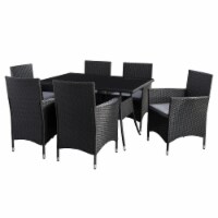CorLiving 7pc Patio Dining Set with Armchairs - Black Resin Wicker / Rattan