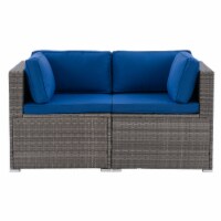 CorLiving Patio Sectional Set 2pc - Grey with Oxford Blue Fabric Cushions
