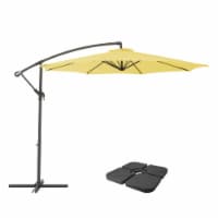 CorLiving 9.5ft Offset Yellow Fabric Patio Umbrella and Base Weight