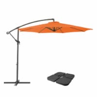 CorLiving 9.5ft Offset Orange Fabric Patio Umbrella and Base Weight