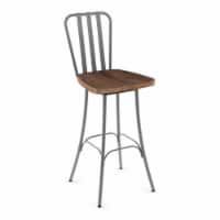 Amisco Bond 29.5  Distressed Wood Swivel Bar Stool in Brown/Glossy Gray