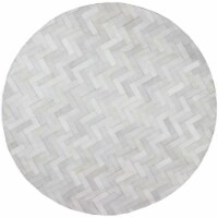 Santa Fe Collection Chevron Contemporary Leather Hand Stitched Round Area Rug, Cream - 8 ft.