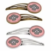 Checkerboard Pink & Silver Gray Poodle Barrettes Hair Clips, Set of 4